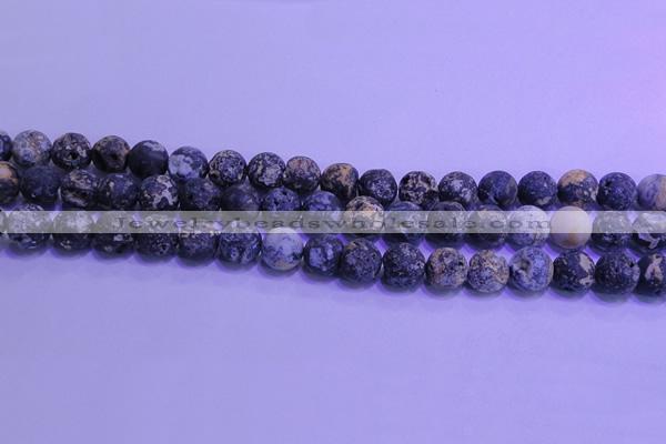 CAG8653 15.5 inches 10mm round matte blue ocean agate beads