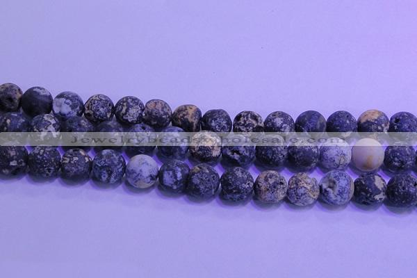 CAG8655 15.5 inches 14mm round matte blue ocean agate beads