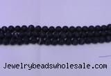 CAG8870 15.5 inches 4mm round matte black line agate beads