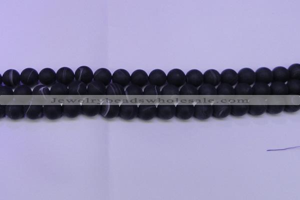 CAG8870 15.5 inches 4mm round matte black line agate beads