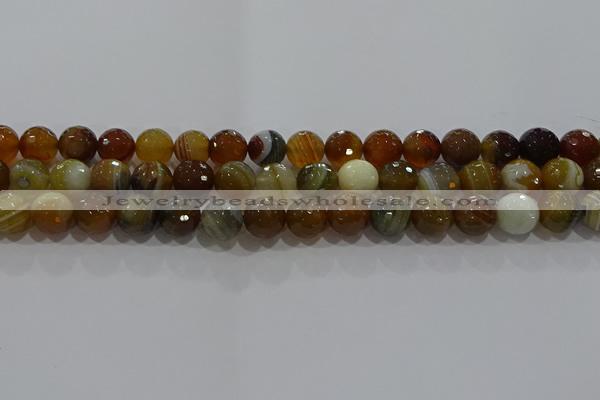 CAG9214 15.5 inches 10mm faceted round line agate gemstone beads