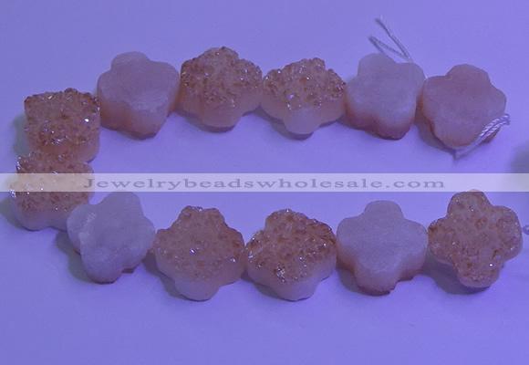 CAG9421 7.5 inches 16*16mm flower champagne plated druzy agate beads