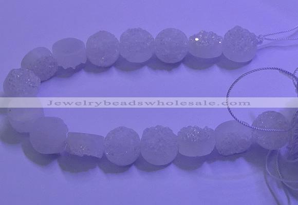 CAG9428 7.5 inches 10mm coin white plated druzy agate beads