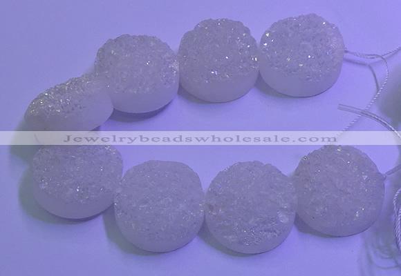 CAG9435 7.5 inches 30mm coin white plated druzy agate beads