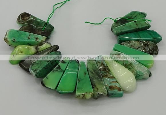 CAG9726 Top drilled 15*35mm - 18*40mm freeform grass agate beads