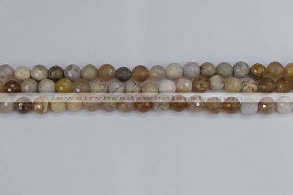 CAG9854 15.5 inches 8mm faceted round ocean fossil agate beads