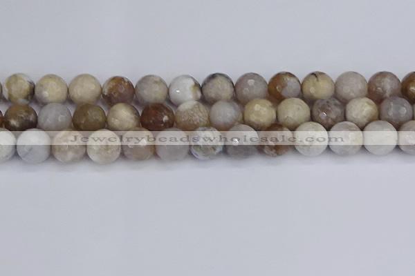 CAG9856 15.5 inches 12mm faceted round ocean fossil agate beads