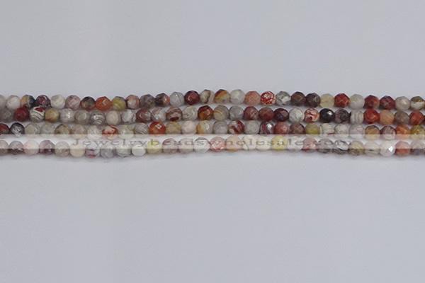 CAG9860 15.5 inches 4mm faceted round Mexican crazy lace agate beads