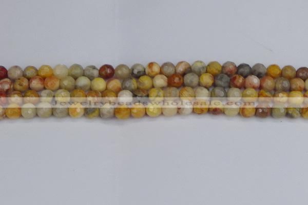 CAG9869 15.5 inches 6mm faceted round yellow crazy lace agate beads