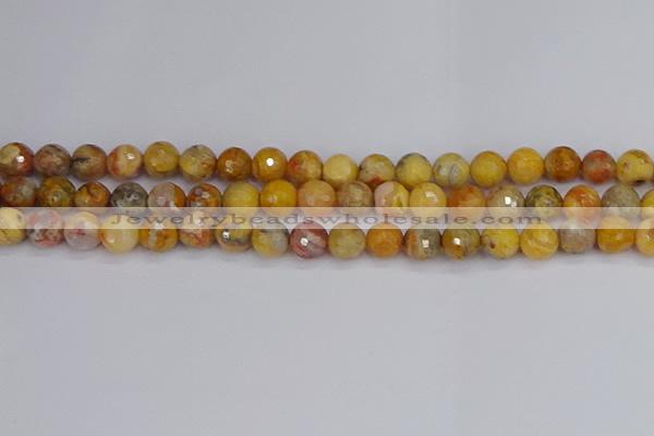 CAG9870 15.5 inches 8mm faceted round yellow crazy lace agate beads