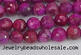 CAG9875 15.5 inches 4mm faceted round fuchsia crazy lace agate beads