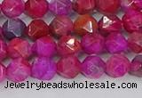 CAG9951 15.5 inches 6mm faceted nuggets fuchsia crazy lace agate beads