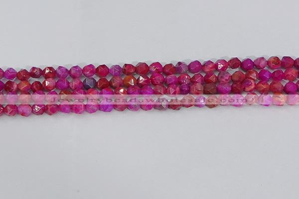 CAG9951 15.5 inches 6mm faceted nuggets fuchsia crazy lace agate beads