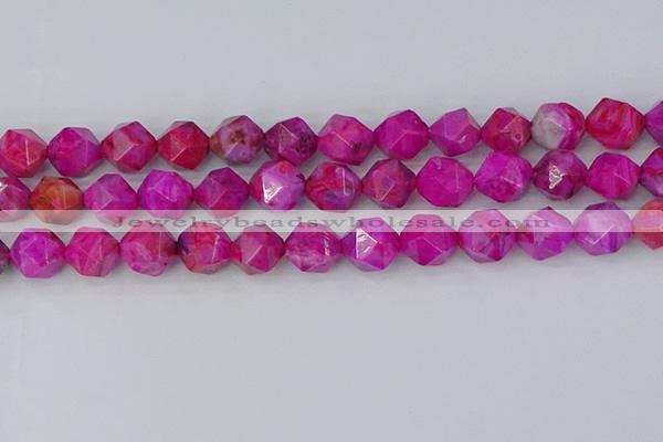 CAG9954 15.5 inches 12mm faceted nuggets fuchsia crazy lace agate beads