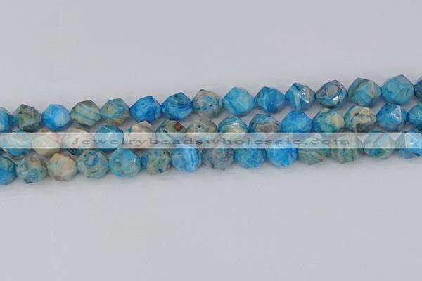 CAG9959 15.5 inches 10mm faceted nuggets blue crazy lace agate beads