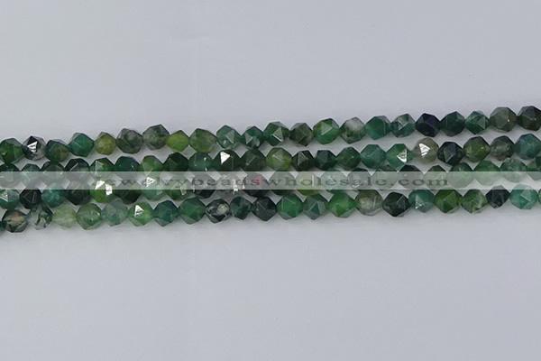 CAG9969 15.5 inches 6mm faceted nuggets moss agate beads