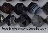 CAG9983 15.5 inches 10mm faceted nuggets black line agate beads