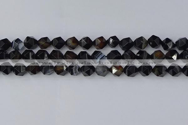 CAG9983 15.5 inches 10mm faceted nuggets black line agate beads