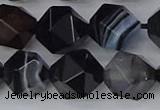 CAG9984 15.5 inches 12mm faceted nuggets black line agate beads