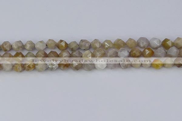 CAG9994 15.5 inches 8mm faceted nuggets ocean fossil agate beads