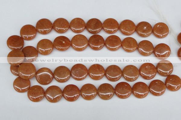 CAJ166 15.5 inches 20mm flat round red aventurine jade beads