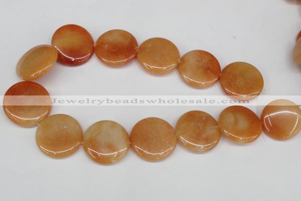 CAJ167 15.5 inches 30mm flat round red aventurine jade beads