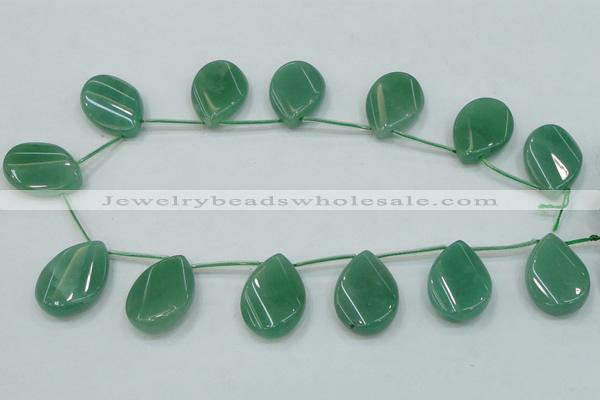 CAJ62 Top-drilled 22*30mm twisted teadrop green aventurine jade beads