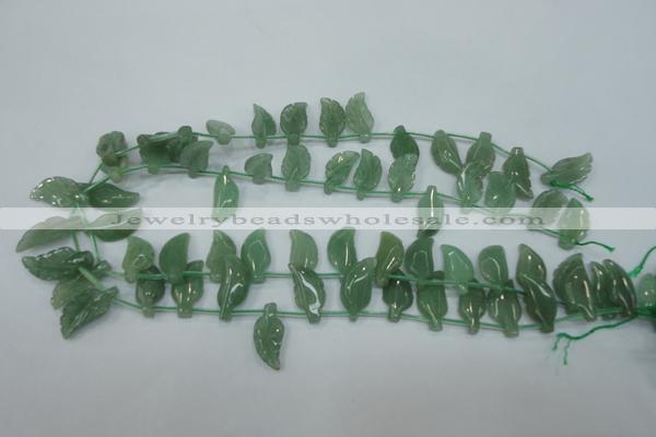 CAJ89 Top-drilled 10*20mm carved leaf green aventurine beads wholesale