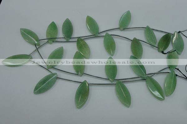 CAJ90 Top-drilled 15*35mm carved leaf green aventurine beads wholesale