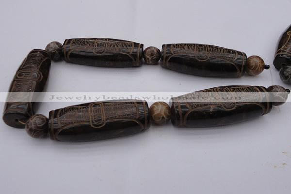 CAL04 14.5 inches 25*60mm carved drum agalmatolite beads