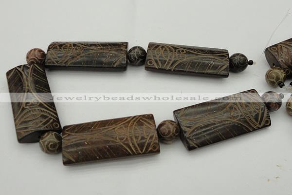 CAL14 14.5 inches 28*60mm carved rectangle agalmatolite beads