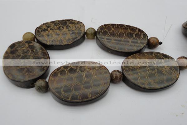 CAL24 14.5 inches 50*60mm carved turtleback agalmatolite beads