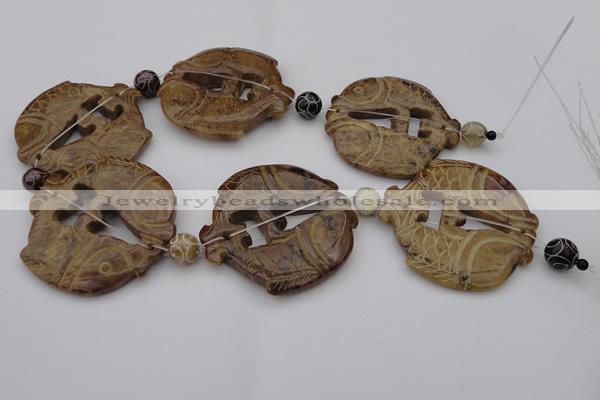 CAL30 14.5 inches 54*56mm carved fish agalmatolite beads