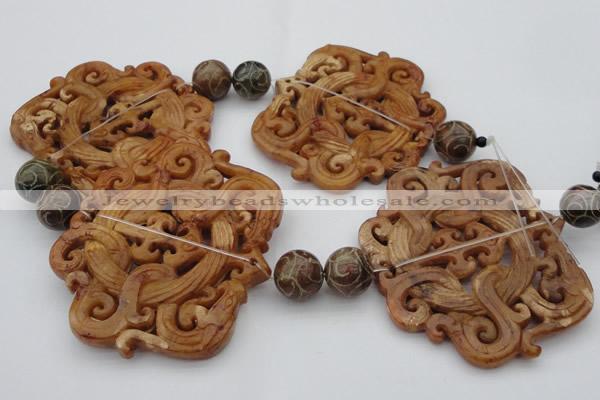 CAL33 14.5 inches 60*70mm carved agalmatolite beads