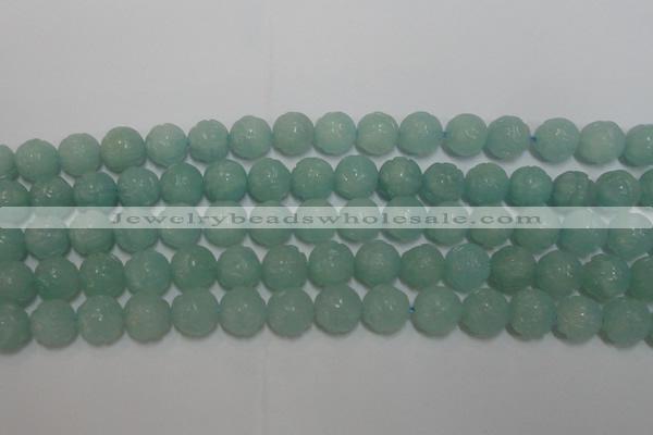 CAM1123 15.5 inches 10mm carved round amazonite beads wholesale