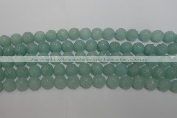 CAM1124 15.5 inches 12mm carved round amazonite beads wholesale