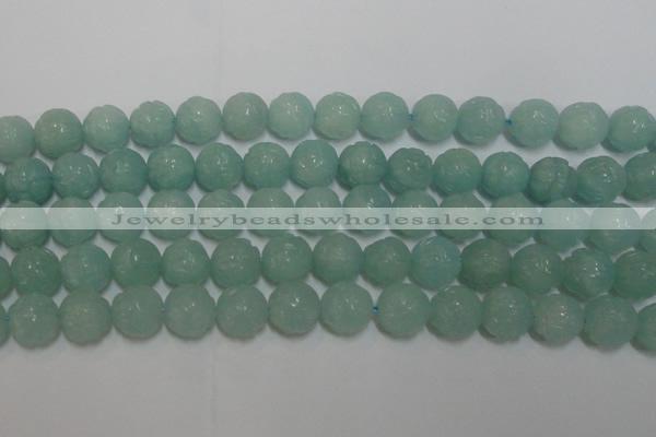 CAM1125 15.5 inches 14mm carved round amazonite beads wholesale