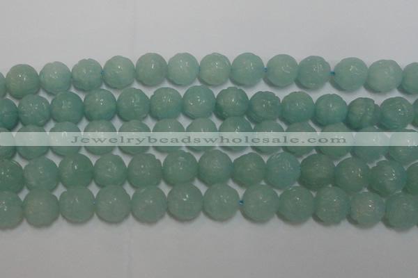 CAM1126 15.5 inches 16mm carved round amazonite beads wholesale