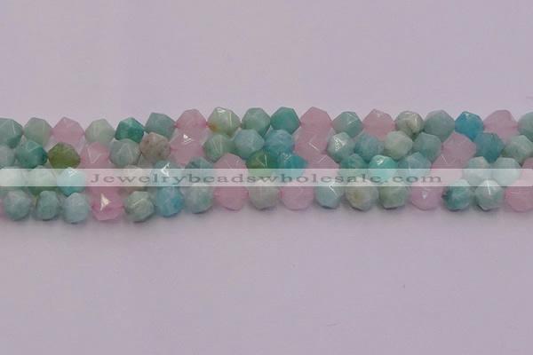 CAM1443 15.5 inches 10mm faceted nuggets amazonite & rose quartz beads