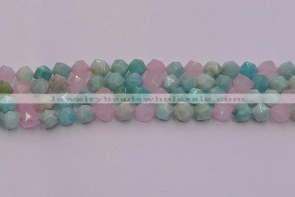 CAM1444 15.5 inches 12mm faceted nuggets amazonite & rose quartz beads