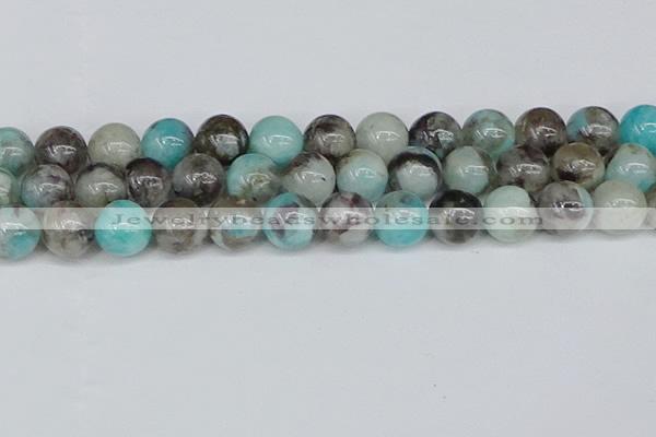 CAM1485 15.5 inches 14mm round Madagascar black amazonite beads