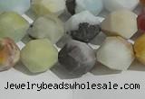 CAM1489 15.5 inches 10mm faceted nuggets matte black amazonite beads