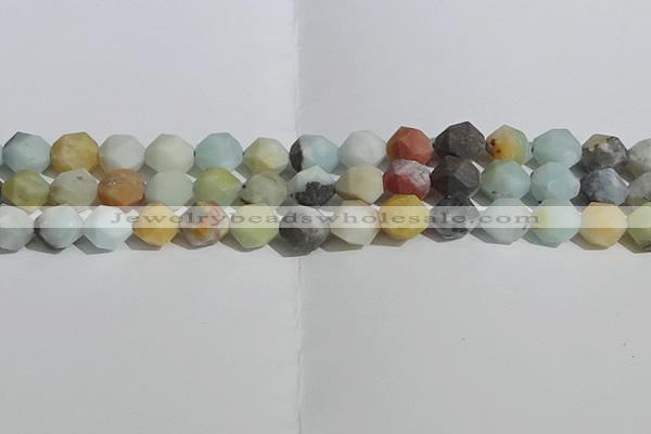 CAM1490 15.5 inches 12mm faceted nuggets matte black amazonite beads