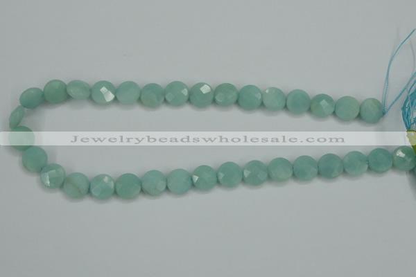 CAM155 15.5 inches 12mm faceted coin amazonite gemstone beads