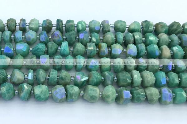 CAM1785 15 inches 5*8mm - 8*9mm faceted nuggets AB-color amazonite beads