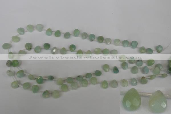 CAM634 Top-drilled 8*10mm faceted flat teardrop Chinese amazonite beads