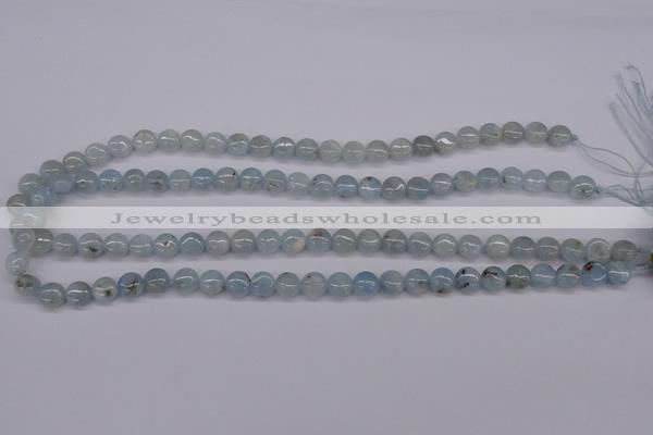 CAQ156 15.5 inches 8mm flat round natural aquamarine beads