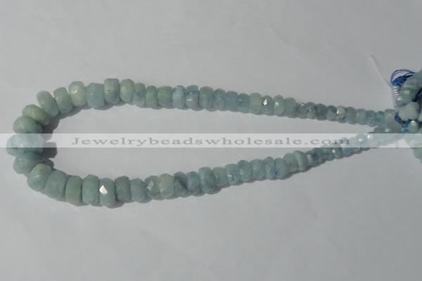 CAQ208 15.5 inches multi-size faceted rondelle natural aquamarine beads