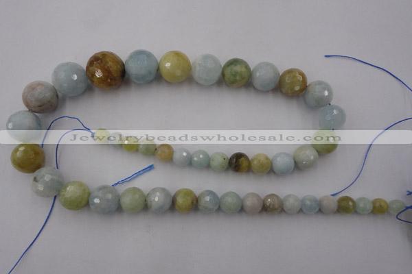 CAQ362 15.5 inches 6mm - 16mm faceted round natural aquamarine beads