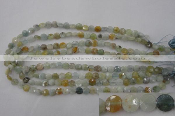 CAQ365 15.5 inches 8mm faceted coin natural aquamarine beads